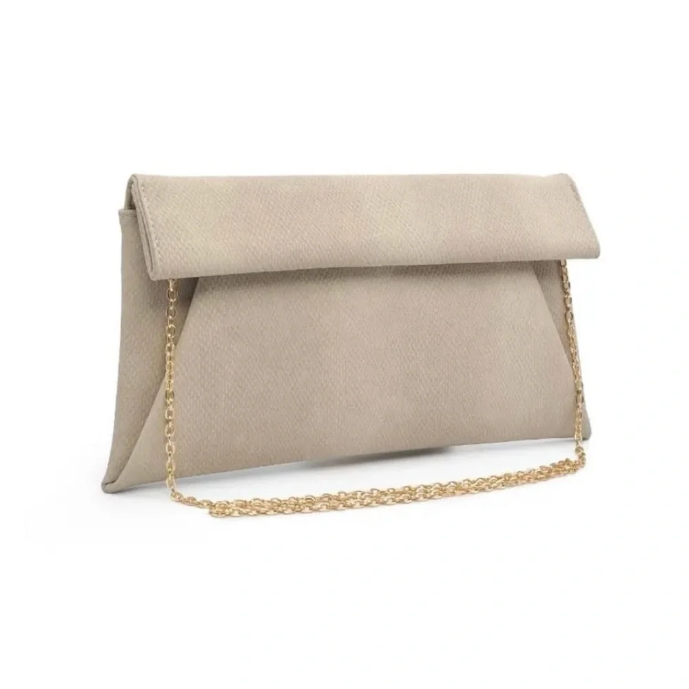 Elegant Tan Clutch with Gold Chain